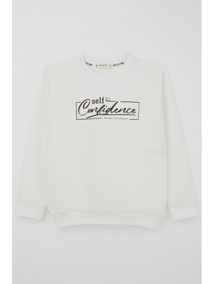 Breeze Erkek Çocuk Sweatshirt Yazı Baskılı 8-14 Yaş, Ekru