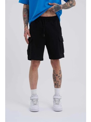 Machinist Erkek Kargo Cepli Basic Relaxed Şort Siyah