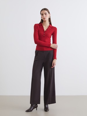 LC Waikiki Basic Kırmızı Polo Yaka Modal Karışımlı Kadın Tişört