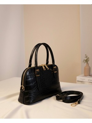 Addy Siyah Timsah Desenli El ve Omuz Çantası