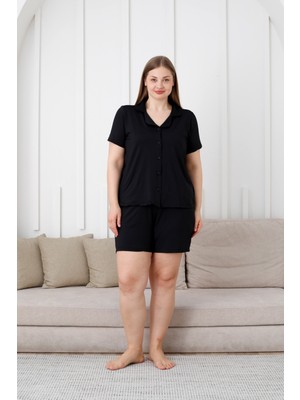 Büyük Beden  Kısa Kollu Milan Gömlek Pijama Takımı- Genç Anne Serisi