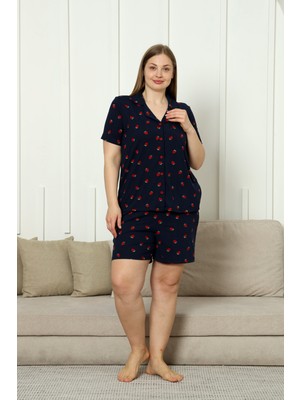 Büyük Beden  Kısa Kollu Milan Gömlek Pijama Takımı- Genç Anne Serisi