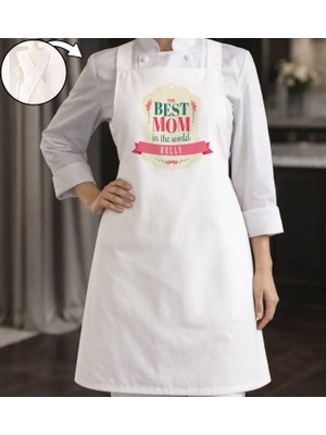 Bk Gift Kişiye Özel Anneler Günü Tasarımlı Çapraz Askılı Beyaz Mutfak Önlüğü - 5, Aşçı Önlüğü, Şef Önlüğü, Anneye Hediye