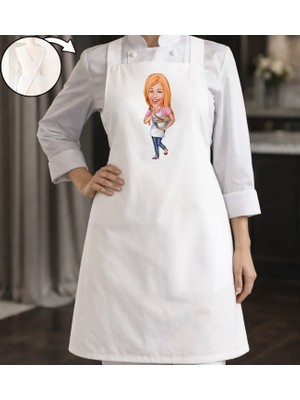 Bk Gift Kişiye Özel Karikatürlü Çapraz Askılı Beyaz Mutfak Önlüğü - 5, Aşçı Önlüğü, Şef Önlüğü, Anneye Hediye