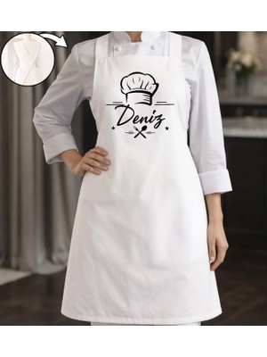 Bk Gift Kişiye Özel Isimli Çapraz Askılı Beyaz Mutfak Önlüğü - 6, Aşçı Önlüğü, Şef Önlüğü, Anneye Hediye