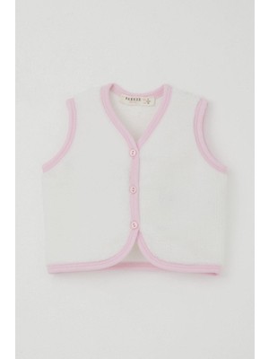 Breeze Kız Bebek Polar Yelek Düğmeli 0-9 Ay, Beyaz