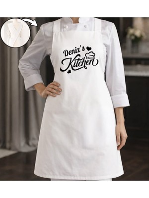 Bk Gift Kişiye Özel Isimli Çapraz Askılı Beyaz Mutfak Önlüğü - 14, Aşçı Önlüğü, Şef Önlüğü, Anneye Hediye