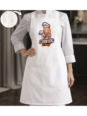 Bk Gift Kişiye Özel Karikatürlü Çapraz Askılı Beyaz Mutfak Önlüğü - 2, Aşçı Önlüğü, Şef Önlüğü, Anneye Hediye