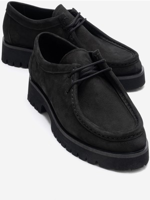 Luvi Talıa Siyah Nubuk Hakiki Deri Bağcıklı Kadın Loafer Ayakkabı