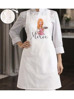 Bk Gift Kişiye Özel Karikatürlü Çapraz Askılı Beyaz Mutfak Önlüğü - 8, Aşçı Önlüğü, Şef Önlüğü, Anneye Hediye