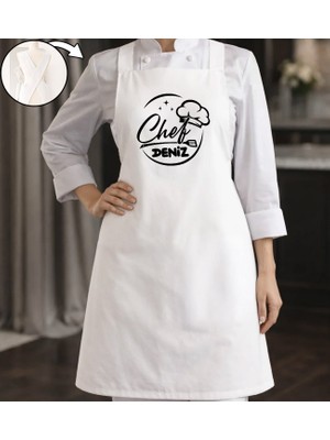 Bk Gift Kişiye Özel Isimli Çapraz Askılı Beyaz Mutfak Önlüğü - 3, Aşçı Önlüğü, Şef Önlüğü, Anneye Hediye