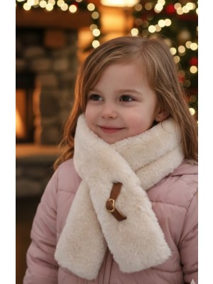 Bej Renk Çocuk Kışlık Tasarım Peluş Atkı Isıtıcı
