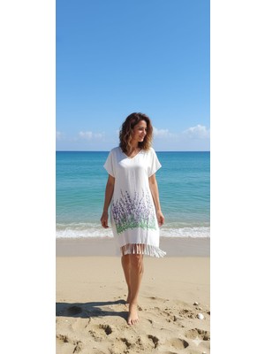 Nevin Acar Lavanta Desenli Peştemal Elbise