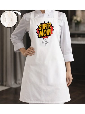 Bk Gift Kişiye Özel Anneler Günü Tasarımlı Çapraz Askılı Beyaz Mutfak Önlüğü - 3, Aşçı Önlüğü, Şef Önlüğü, Anneye Hediye