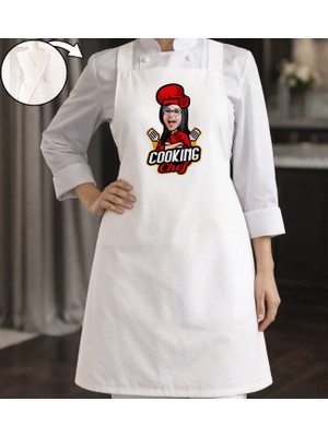 Bk Gift Kişiye Özel Karikatürlü Çapraz Askılı Beyaz Mutfak Önlüğü - 3, Aşçı Önlüğü, Şef Önlüğü, Anneye Hediye