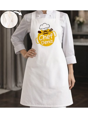 Bk Gift Kişiye Özel Isimli Çapraz Askılı Beyaz Mutfak Önlüğü - 7, Aşçı Önlüğü, Şef Önlüğü, Anneye Hediye