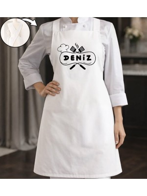 Bk Gift Kişiye Özel Isimli Çapraz Askılı Beyaz Mutfak Önlüğü - 1, Aşçı Önlüğü, Şef Önlüğü, Anneye Hediye