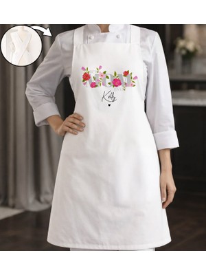 Bk Gift Kişiye Özel Anneler Günü Tasarımlı Çapraz Askılı Beyaz Mutfak Önlüğü - 7, Aşçı Önlüğü, Şef Önlüğü, Anneye Hediye