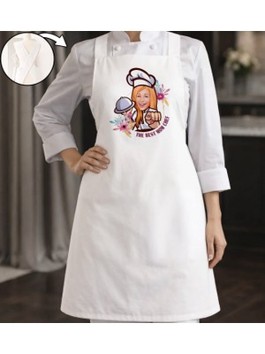 Bk Gift Kişiye Özel Karikatürlü Anneler Günü Tasarımlı Çapraz Askılı Beyaz Mutfak Önlüğü - 1, Aşçı Önlüğü, Şef Önlüğü, Anneye Hediye