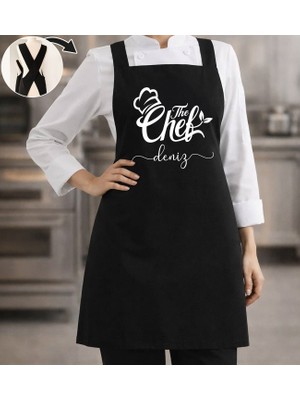 Bk Gift Kişiye Özel Isimli Çapraz Askılı Siyah Mutfak Önlüğü - 11, Aşçı Önlüğü, Şef Önlüğü, Anneye Hediye