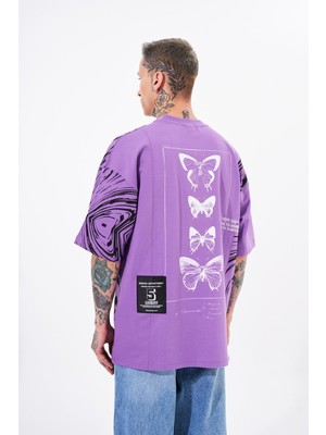 Machinist Erkek Number 5 Baskılı Oversize Tişört Mor