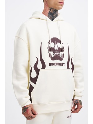 Machinist Erkek Oversize Fire Baskılı Sweatshirt Ekru