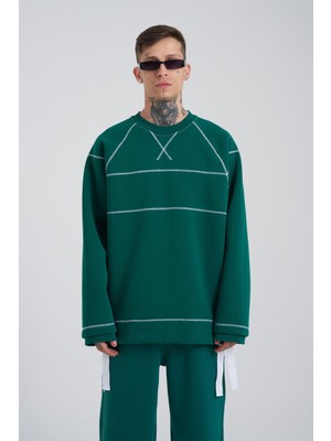 Machinist Erkek Dikiş Detay Oversize Sweatshirt Petrol Yeşili