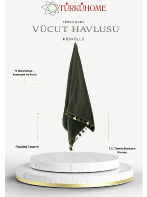 Türkühome Püsküllü Yumuşak Pamuk Havlu | Yüksek Emicili Vücut Havlusu | 70X130 cm