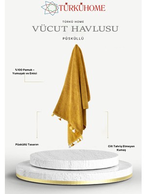 Türkühome Püsküllü Yumuşak Pamuk Havlu | Yüksek Emicili Vücut Havlusu | 70X130 cm