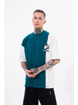 Machinist Erkek Ripped Technical Nakışlı Oversize Tişört Yağ Yeşili