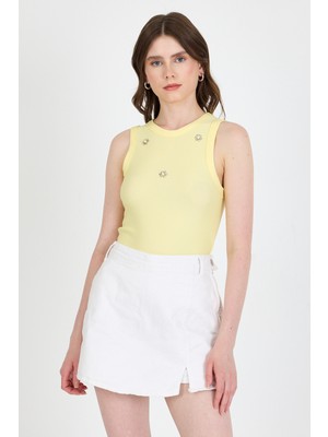 Rays Sarı Inci Taş Detaylı Halter Yaka Ribanalı Atlet 0649
