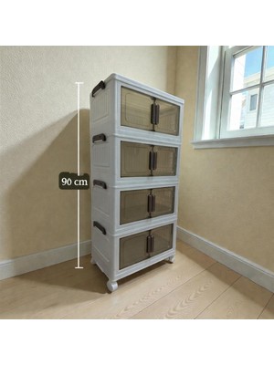 Plusmedikal Çok Amaçlı Kapaklı Portatif Istiflenebilir Tekerlekli Organizer Dolap Beyaz