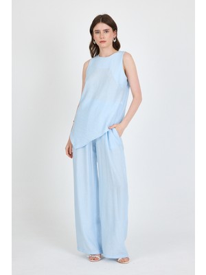 Rays Bebe Mavi Asimetrik Kesim Bluz Pantolon Ikili Takım 5219