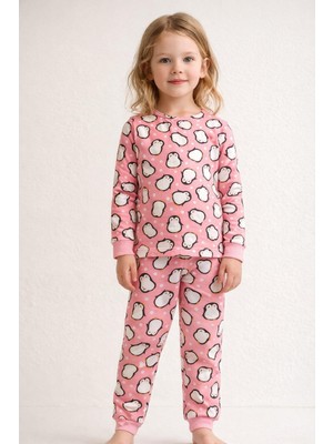 Katia & Bony Çocuk Penguen Baskılı Pijama Takımı Pembe