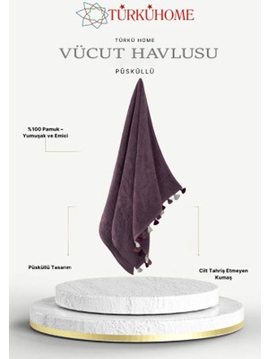 Türkühome Püsküllü Yumuşak Pamuk Havlu | Yüksek Emicili Vücut Havlusu | 70X130 cm