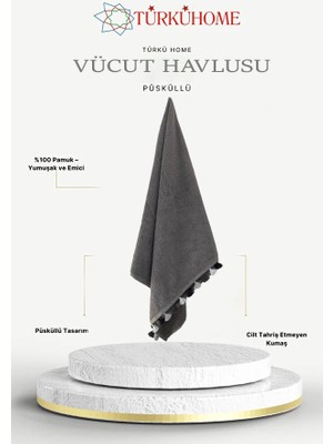 Türkühome Püsküllü Yumuşak Pamuk Havlu | Yüksek Emicili Vücut Havlusu | 70X130 cm