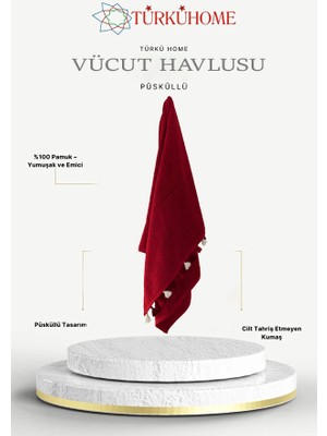 Türkühome Püsküllü Yumuşak Pamuk Havlu | Yüksek Emicili Vücut Havlusu | 70X130 cm