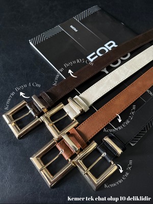 Fiori 4'lü Gold Kare Tokalı Köprülü Kadın Kemeri, Pantolon Kemeri, Ceket Kemeri, Elbise Kemeri