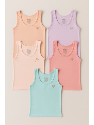 Kız Çocuk 5'li Taş Baskılı Atlet