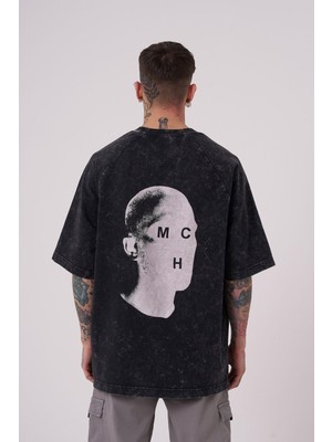 Machinist Erkek Be Original Baskılı Yıkamalı Oversize Tişört Antrasit Efektli