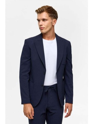 Süvari Slim Desenli Sivri Yaka 6 Drop Lacivert Erkek Alt-Üst Takım TK1006900362