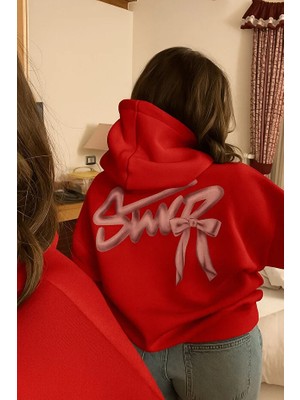 Bellanova Unisex 3 Iplik Oversize Kapüşonlu Kanguru Cepli Swnd Fiyonk Desenli Sırt Baskılı Sweatshirt