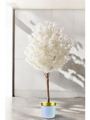 Beyaz  Yapay Ağaç Bahardalı 180 cm Beyaz Gold  Saksı