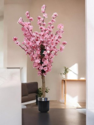Yapay Ağaç 100 cm Darbuka Saksıda Bahar Dalı Pembe