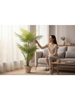 Erhan Flowers Yapay Areka Ağacı Palmiye Ağacı Salon Bitkisi Yapay Areka 130 cm 20 Yaprak Beyaz Plastik Saksı