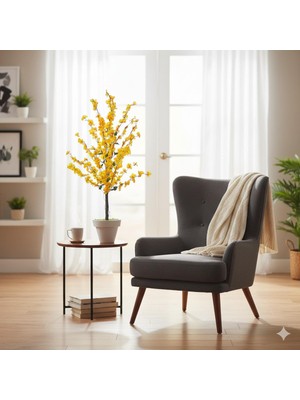 Erhan Flowers 100 cm Sarı Bahar Dalı Beyaz Plastik Saksıda