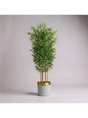 Erhan Flowers Yapay Bambu Ağaç 170 cm 6 Dallı Yogun Yaprak Beyaz Gold Saksı