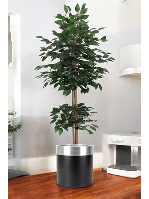 Yapay Benjamin Ağacı Bambu Gövdeli Yeşil (Şık Metal Sıyah Saksılı) 180 cm