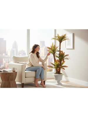 Erhan Flowers 150 cm Yapay Kırmızı Yuka Ağaç Nergiz Saksı