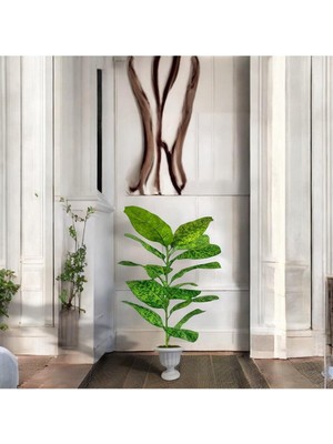 Erhan Flowers Yapay Çiçek Difenbahya Tropik 23 Yapraklı 85 cm Salon Çiçeği Nergiz Plastik Saksılı